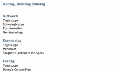 Wochenmenu vom 20.08. bis zum 22.08.2026