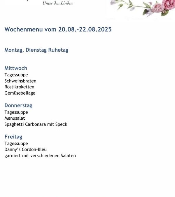 Wochenmenu vom 20.08. bis zum 22.08.2026