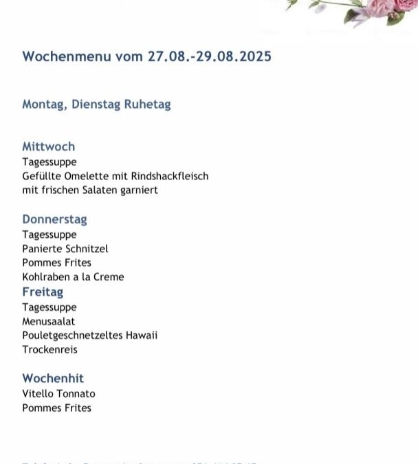 Wochenmenu vom 27.08. bis zum 29.08.2025