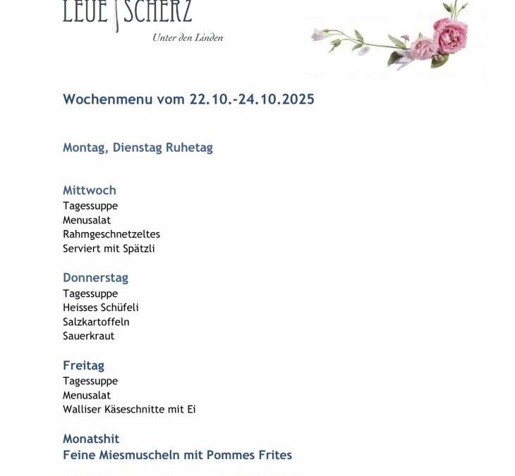 Unsere Menus für die Woche vom 22.10. bis zum 24.10.2025