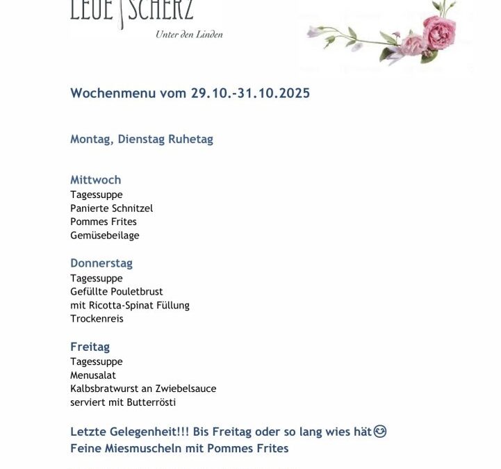 Wochenmenu vom 29.10. bis zum 31.10.25