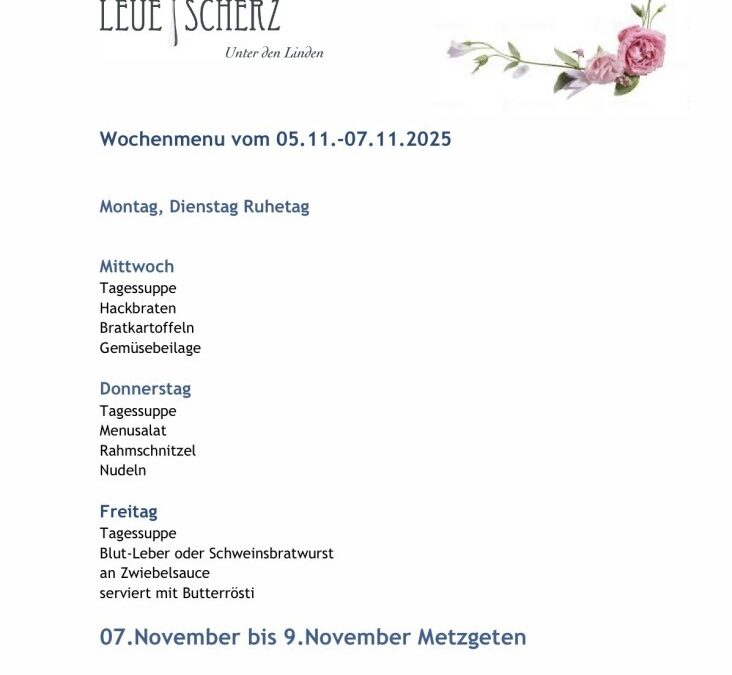 Wochenmenu vom 05.11. bis zum 07.11.2025