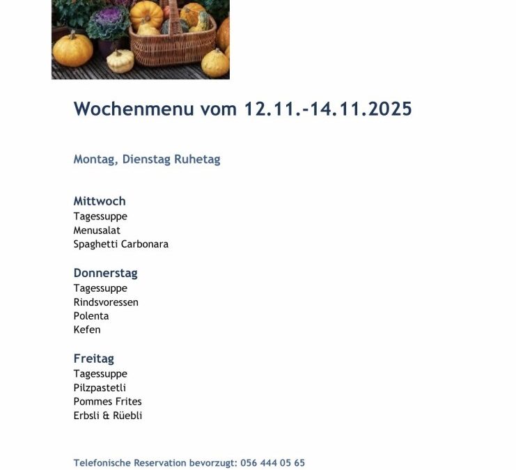 Wochenmenu vom 12.11. bis zum 14.11.2025