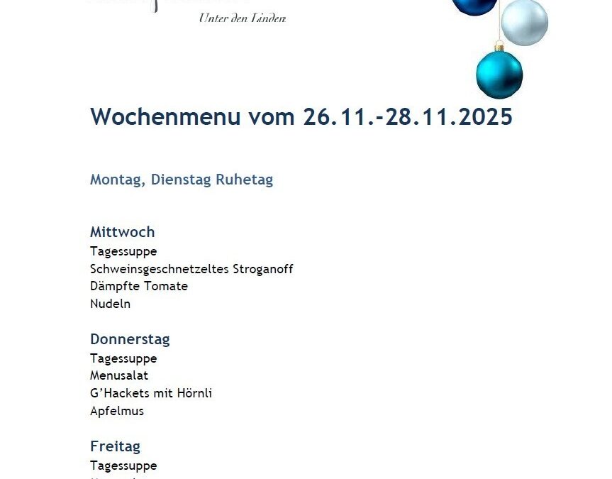 Wochenmenu vom 26.11.-28.11.2025
