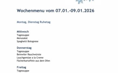 Unsere Menüs für die Woche vom 07.01. bis zum 09.01.2026