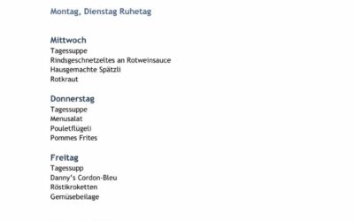 Wochenmenu vom 18.02. bis zum 20.02.2026