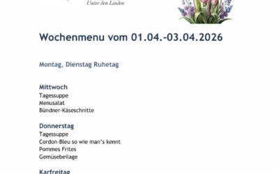 Wochenmenu vom 01.04. bis zum 03.04.2026