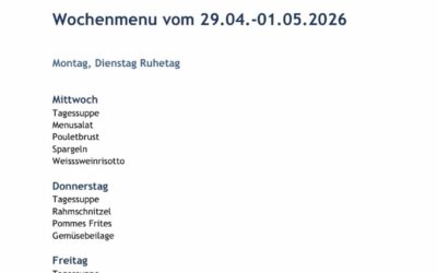 Wochenmenu vom 29.04. bis zum 01.05.2026