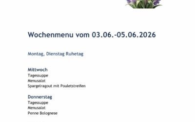 Wochenmenu vom 03.06. bis zum 05.06.2026
