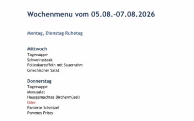 Wochenmenu vom 05.08. bis zum 07.08.2026